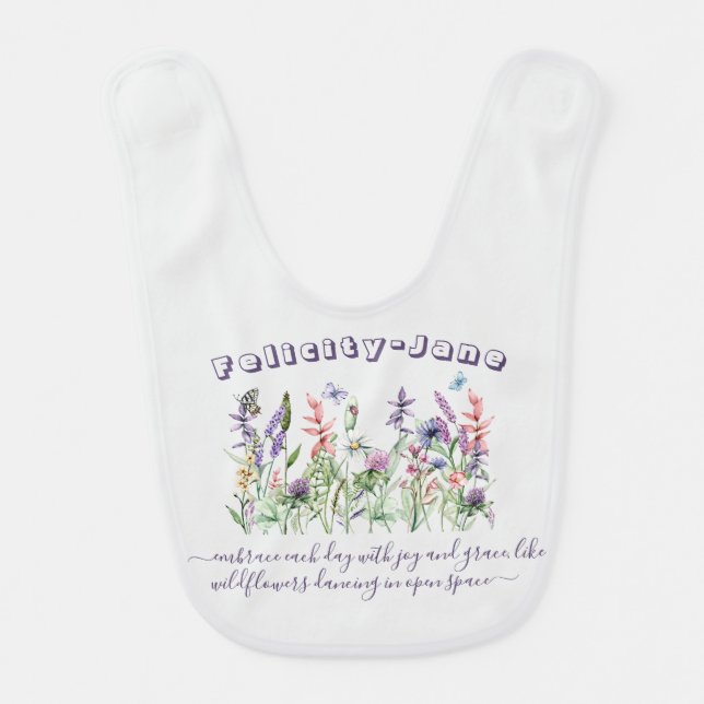 Custom Name Saying Quote Butterfly Wildflower Baby Bib (Front)