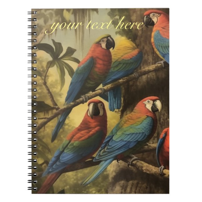 Custom Name Scarlet Macaw Gathering Deep Jungle  Notebook (Front)
