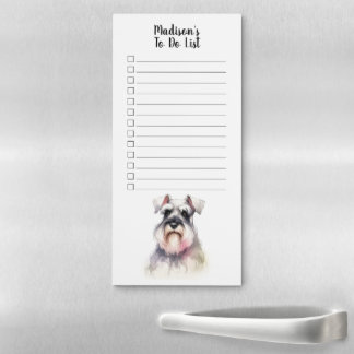 Custom Name Schnauzer Watercolor To Do List Magnetic Notepad