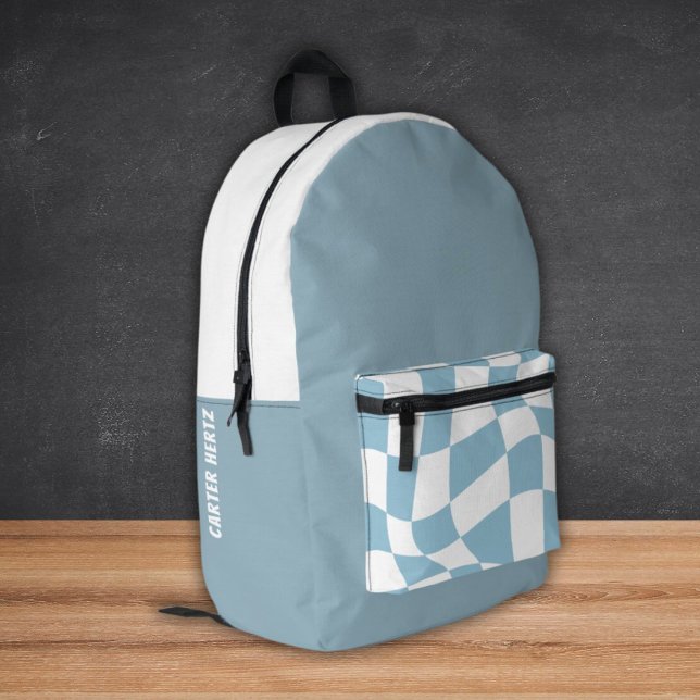 Custom Name School Backpacks - Blue Checkered (Custom Name School Backpacks)