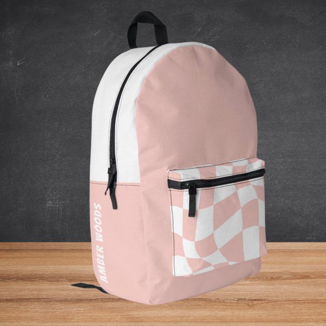 Custom Name School Backpacks - Pink Checkered (Pick Backpacks - Custom Name School Bags)