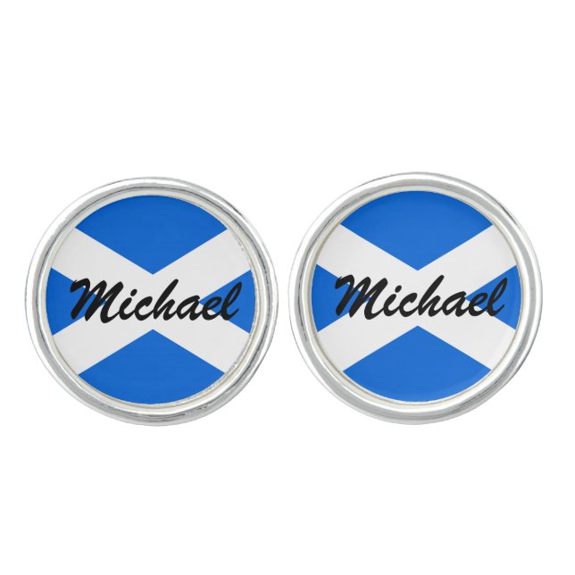 Custom Name Scottish Flag clcnt Cufflinks (Front)