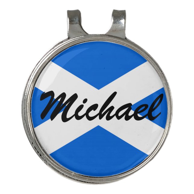 Custom Name Scottish Flag hccnt Golf Hat Clip (Front)