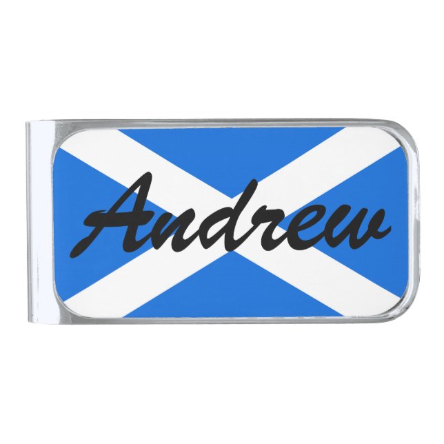 Custom Name Scottish Flag mct Silver Finish Money Clip (Front)