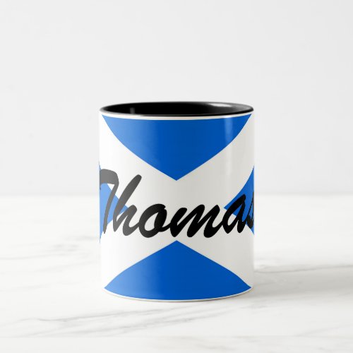 Custom Name Scottish Flag Two_Tone Mug arc