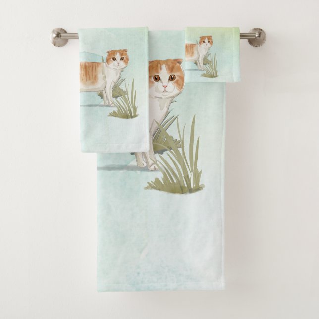 Custom Name Scottish Fold Cat Pet Bath Towel Set (Insitu)