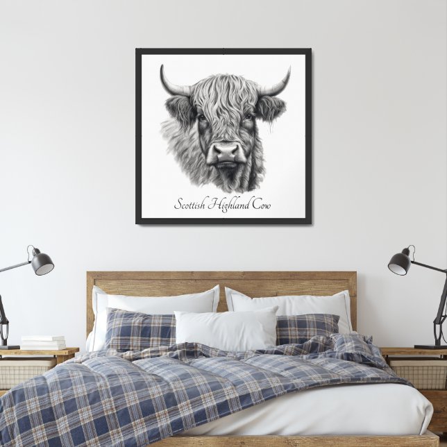 Custom Name Scottish Highland Cow Sketch Framed Art (Bedroom)
