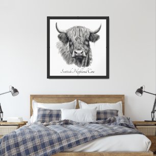 Custom Name Scottish Highland Cow Sketch Framed Framed Art