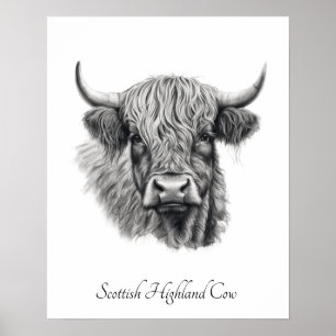 Custom Name Scottish Highland Cow Sketch Framed Poster