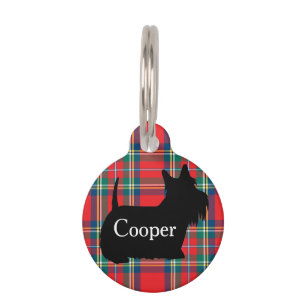 Custom Name Scottish Terrier Dog Plaid Pet ID Tag