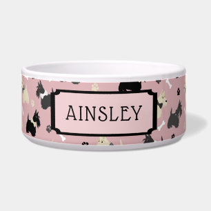 Custom Name Scottish Terrier Pattern Pink Bowl
