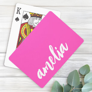 Custom name script bold hot pink and white poker cards