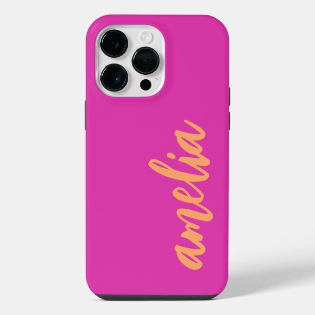 Custom name script bold magenta orange iphone case (Back)