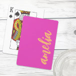 Custom name script bold magenta orange poker cards<br><div class="desc">Playing cards featuring your name in an orange script font on a magenta hot pink background. Bold and colorful design.</div>