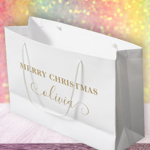 Custom Name Script Gold White Large Gift Bag