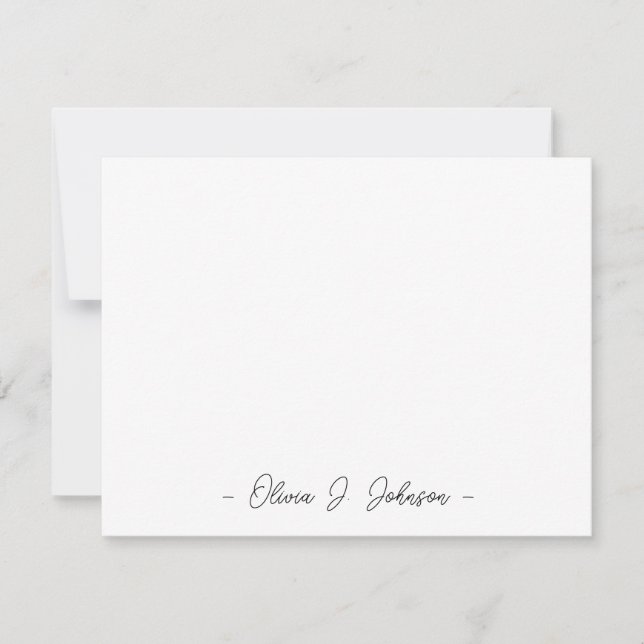 Custom Name Script Minimalist White Flat Note Card (Front)