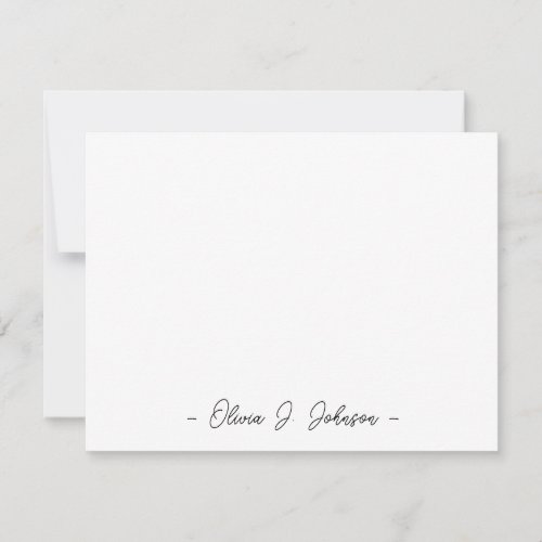 Custom Name Script Minimalist White Flat Note Card