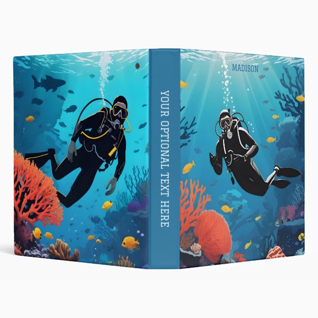 Custom Name Scuba Diver 3 Ring Binder (Background)