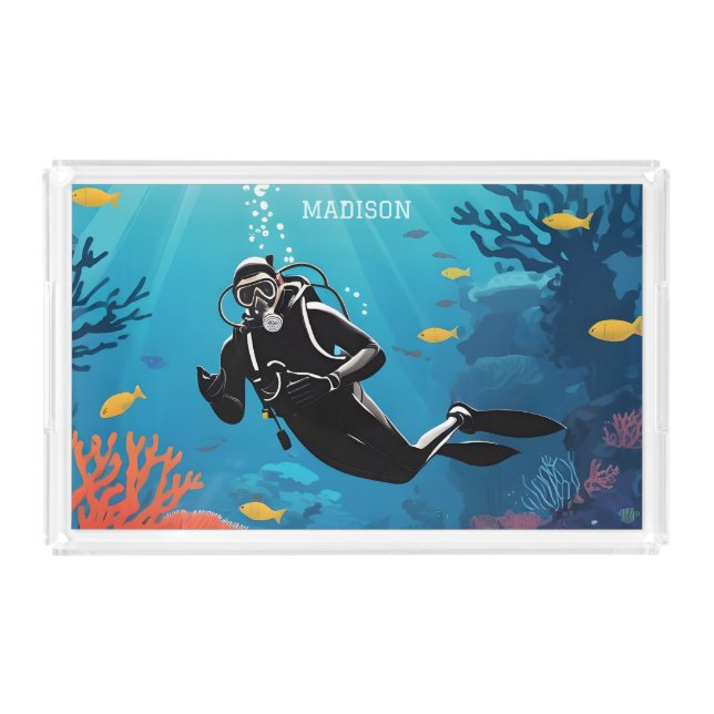 Custom Name Scuba Diver Acrylic Tray (Front)