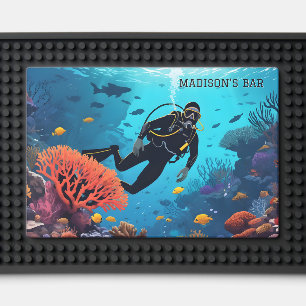 Custom Name Scuba Diver Bar Mat