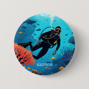 Custom Name Scuba Diver Button