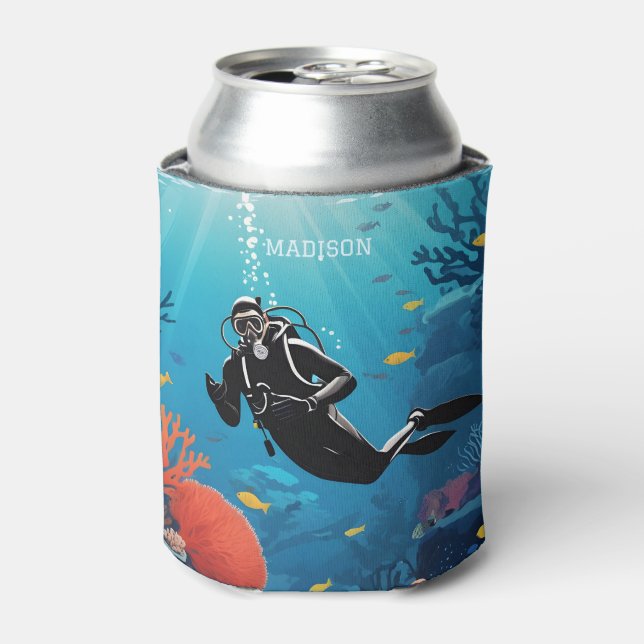 Custom Name Scuba Diver Can Cooler (Can Front)