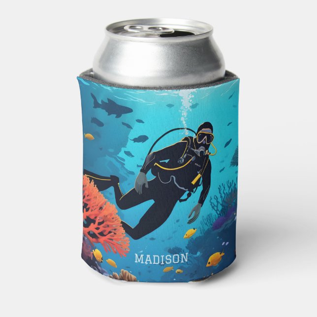 Custom Name Scuba Diver Can Cooler (Can Back)