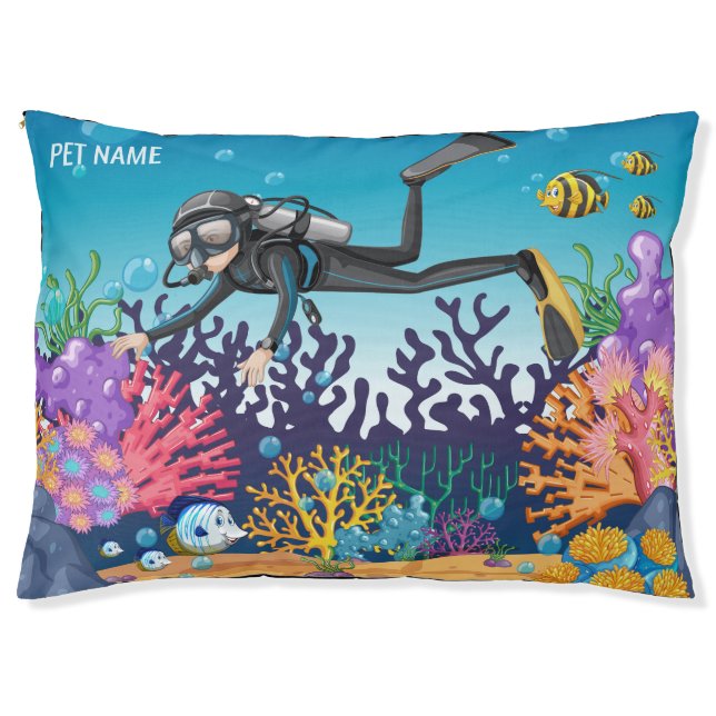 Custom name Scuba Diver dog beds (Front)