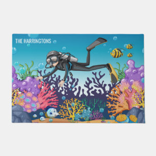 Custom name Scuba Diver door mats