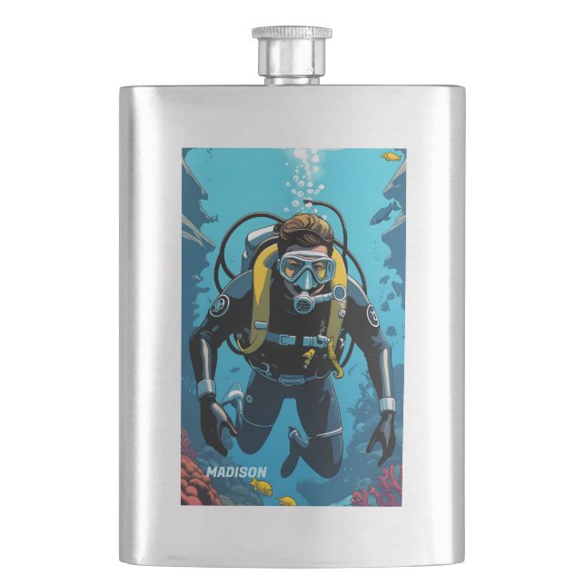 Custom Name Scuba Diver Flask (Front)