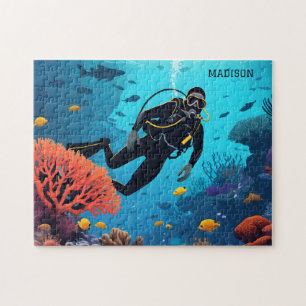 Custom Name Scuba Diver Jigsaw Puzzle