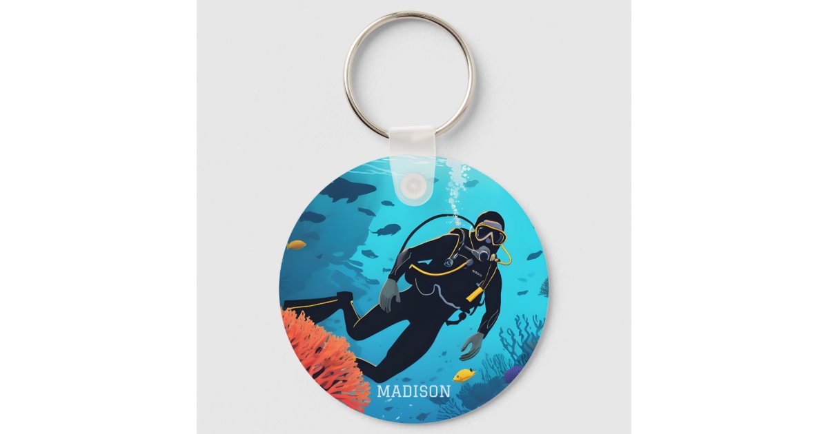 Custom Name Scuba Diver Keychain | Zazzle