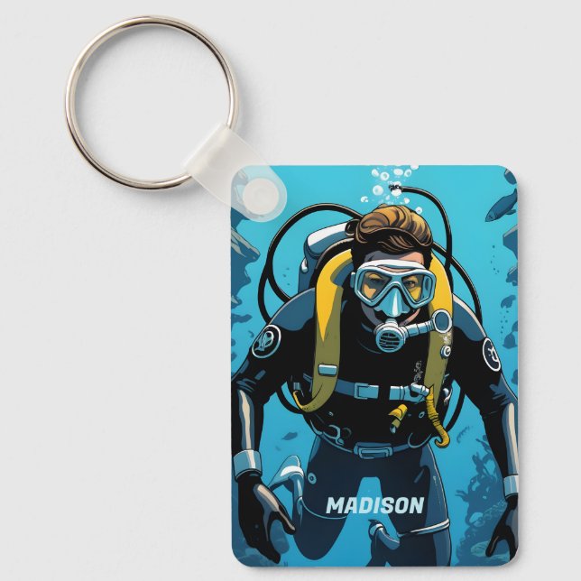 Custom Name Scuba Diver Keychain (Front)
