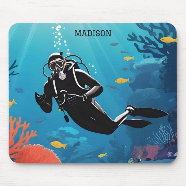 Custom Name Scuba Diver Mouse Pad (Front)