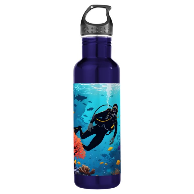 Custom Name Scuba Diver Stainless Steel Water Bottle (Front)
