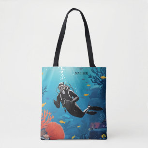 Custom Name Scuba Diver Tote Bag