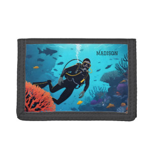 Custom Name Scuba Diver Trifold Wallet