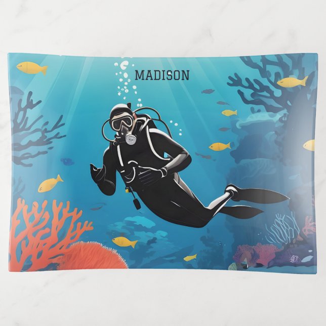 Custom Name Scuba Diver Trinket Tray (Front)