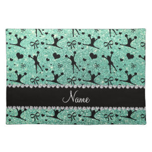 Custom name seafoam green glitter cheerleading cloth placemat