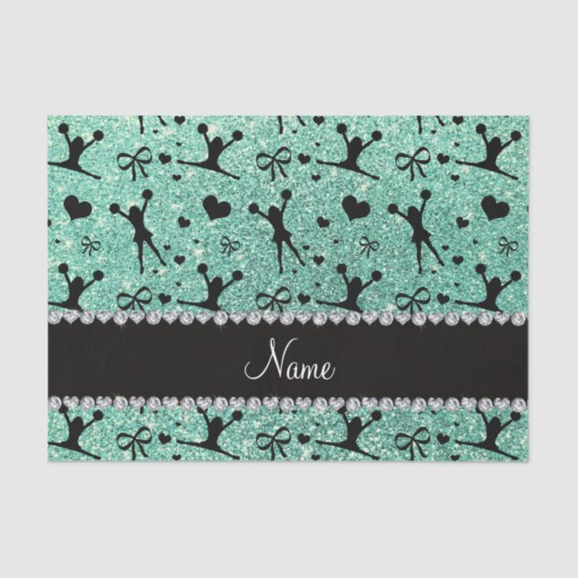 Custom name seafoam green glitter cheerleading tissue paper (Front)