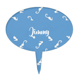 Custom name seahorses on blue cake topper