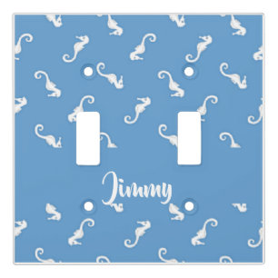 Custom name seahorses on blue light switch cover