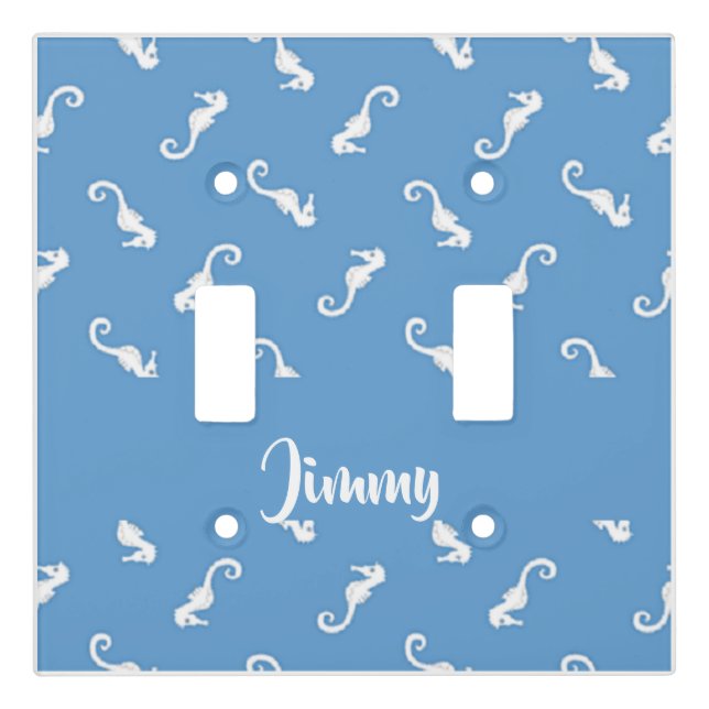Custom name seahorses on  blue light switch cover (Front)