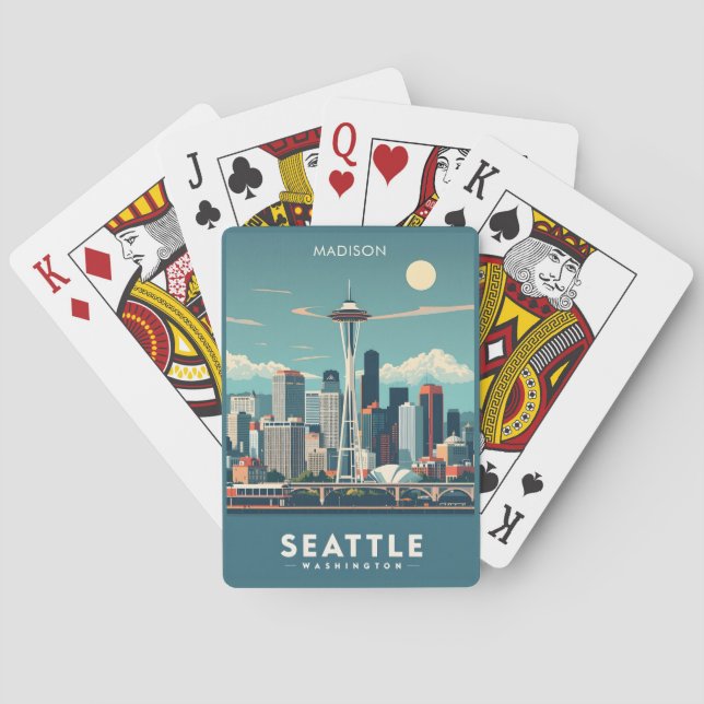 Custom Name Seattle Washington Poker Cards (Back)