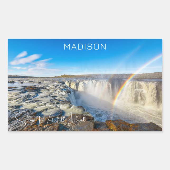 Custom Name Selfoss Waterfall, Iceland Rectangular Sticker (Front)