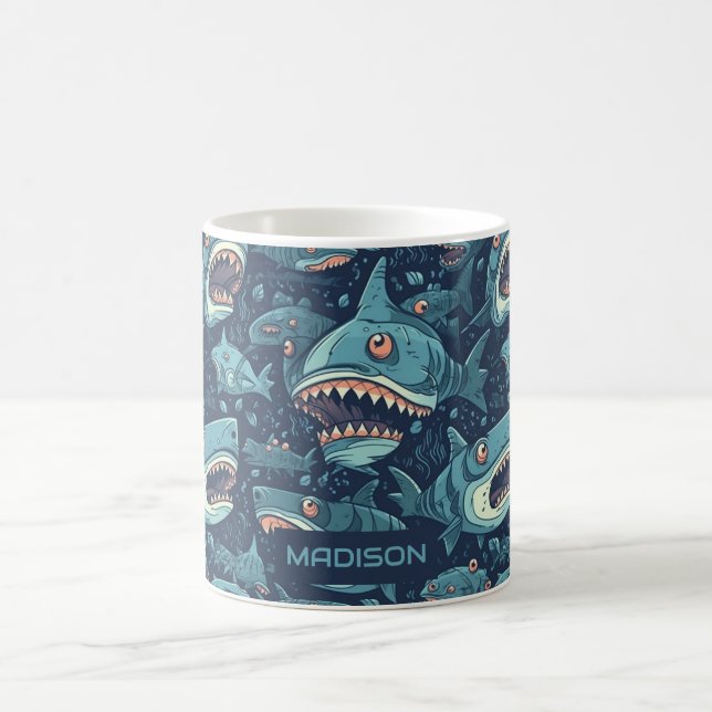 Custom Name Sharks Pattern Coffee Mug (Center)