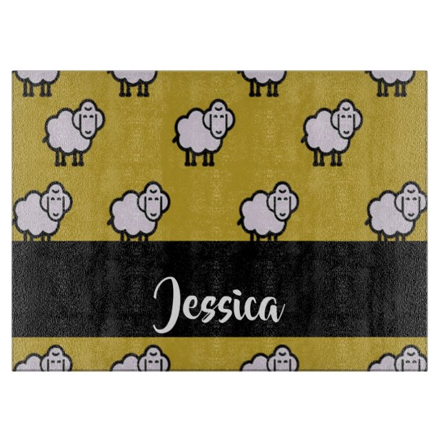 Custom name sheep brown pattern cutting board (Front)