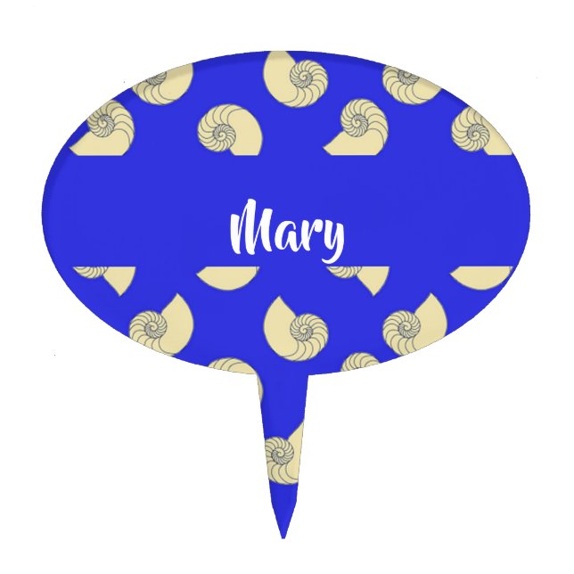 Custom name shells on blue cake topper (Front)