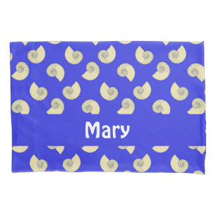 Custom name shells on blue pillow case