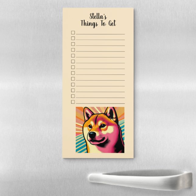 Custom Name Shiba Inu Lover Pop Art Magnetic Notepad (In Situ)